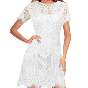NWT MSLG Floral Lace Midi Dress White Medium